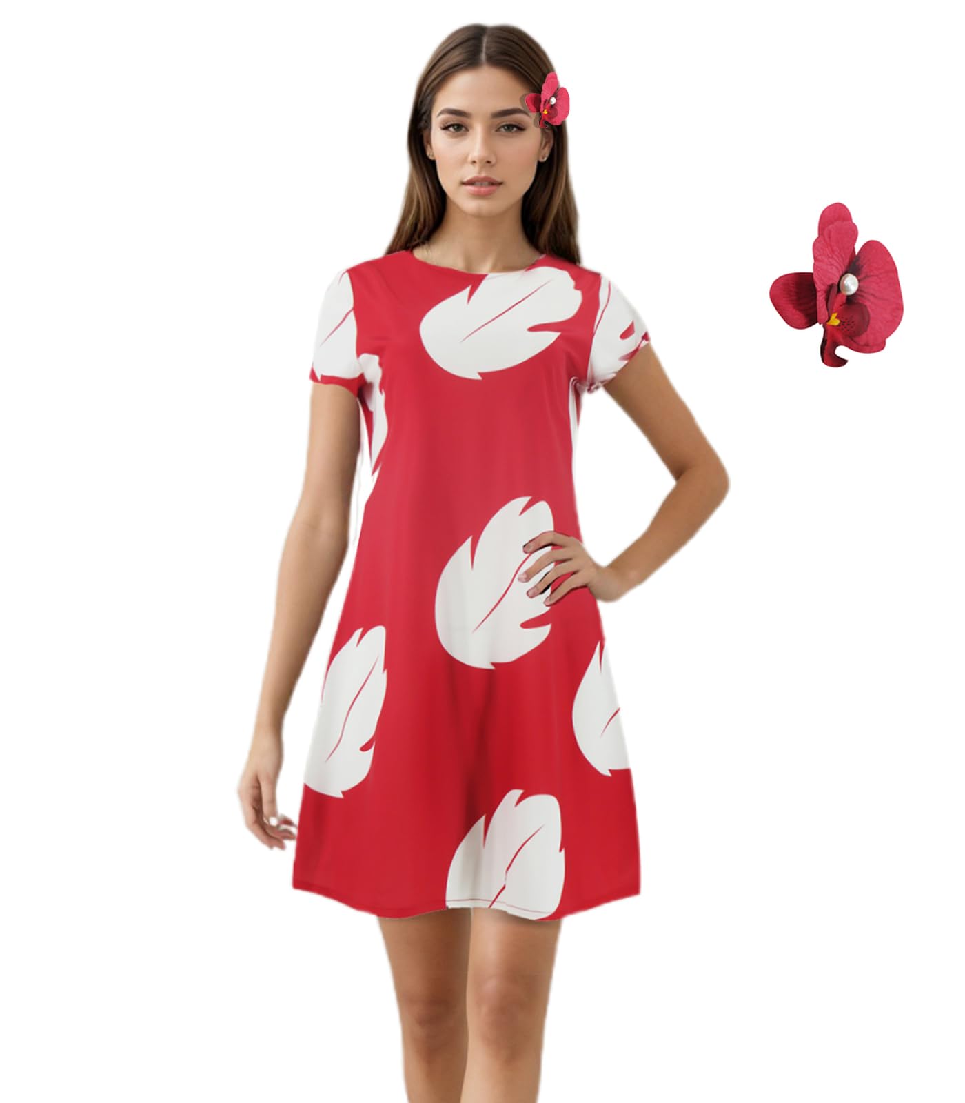 Poboola Lilo Costume: Adult Red Hawaiian Dress for Women Halloween Cosplay Party  
Poboola Lilo Costume: Red Women's Haw