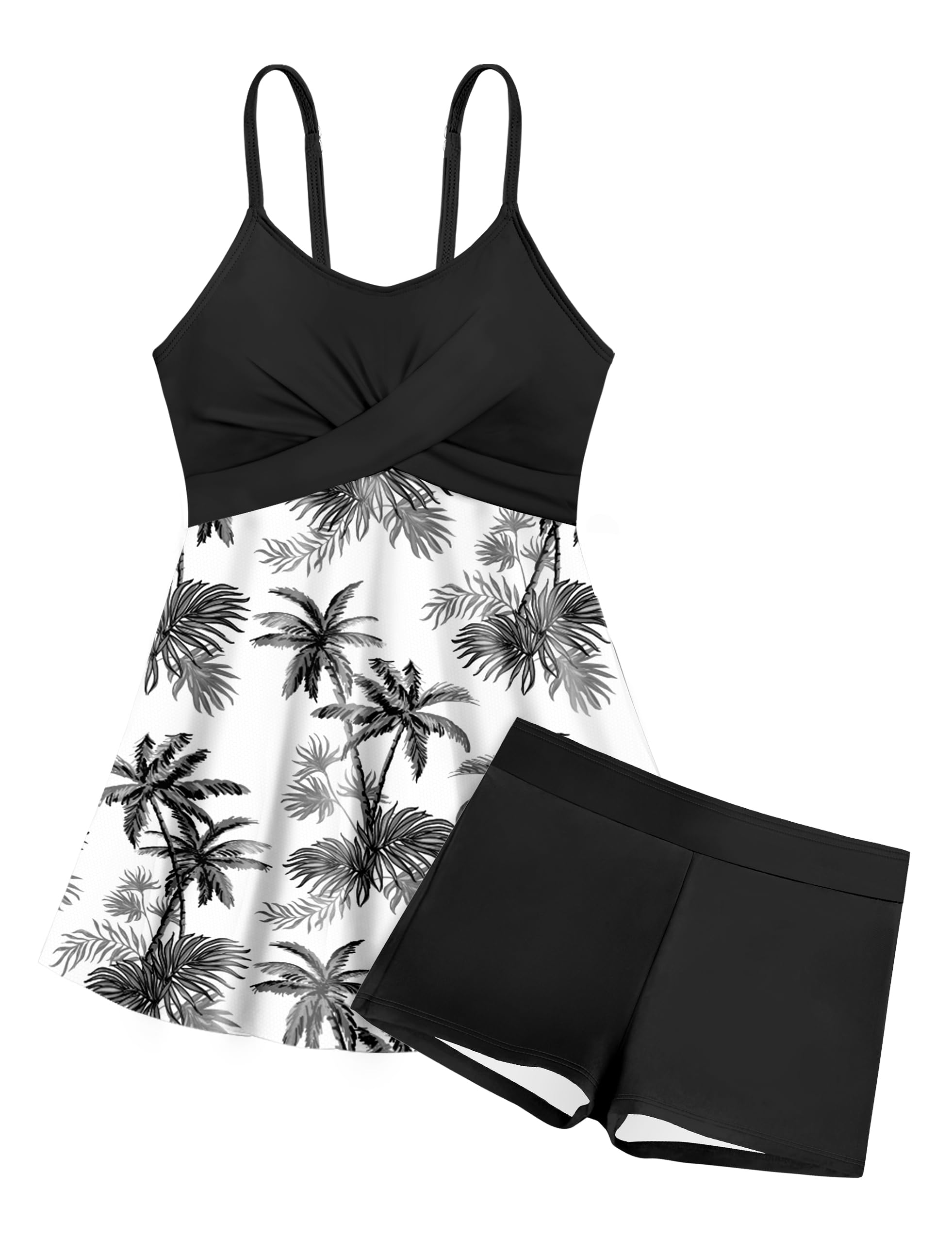 Shallmu Girls Tropical Print Mesh Criss Cross Swimsuits with Shorts for Teens
| Shallmu Girls Criss Cross Tropical Prin